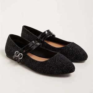 Torrid Black Glitter Dot Mary Jane Double Strap Pointed Toe Flats 11WW